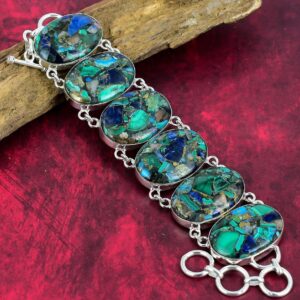 Copper Malachite Azurite Bracelet, 925 Sterling Silver Bracelet, Adjustable Chain Bracelet, Gemstone Bracelet, Handmade Jewelry Gift For Her