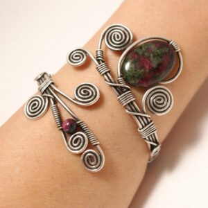 Azurite Cuff Bracelet, Gemstone Bracelet, Boho Bracelet, Unique Gifts For Women, Silver Cuff Bracelet For Women, Wire Wrapped Jewelry