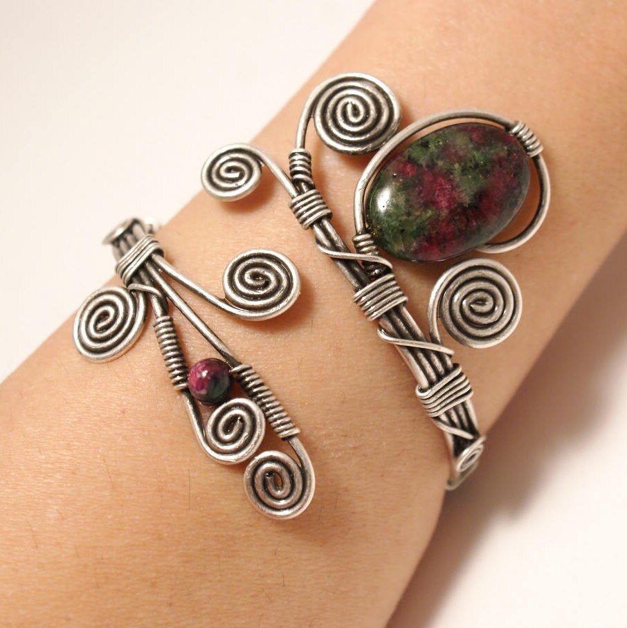 Azurite Cuff Bracelet, Gemstone Bracelet, Boho Bracelet, Unique Gifts For Women, Silver Cuff Bracelet For Women, Wire Wrapped Jewelry