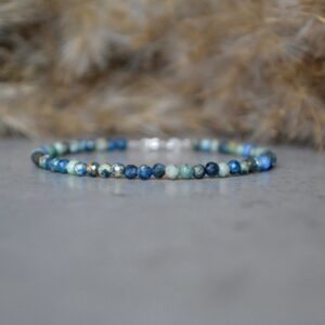 Azurite Bracelet - Bracelet Femme, Genuine Azurite Jewelry, 3mm Bead Bracelet, Sterling Silver, Blue Azurite Bracelet, Green Crystal Jewelry