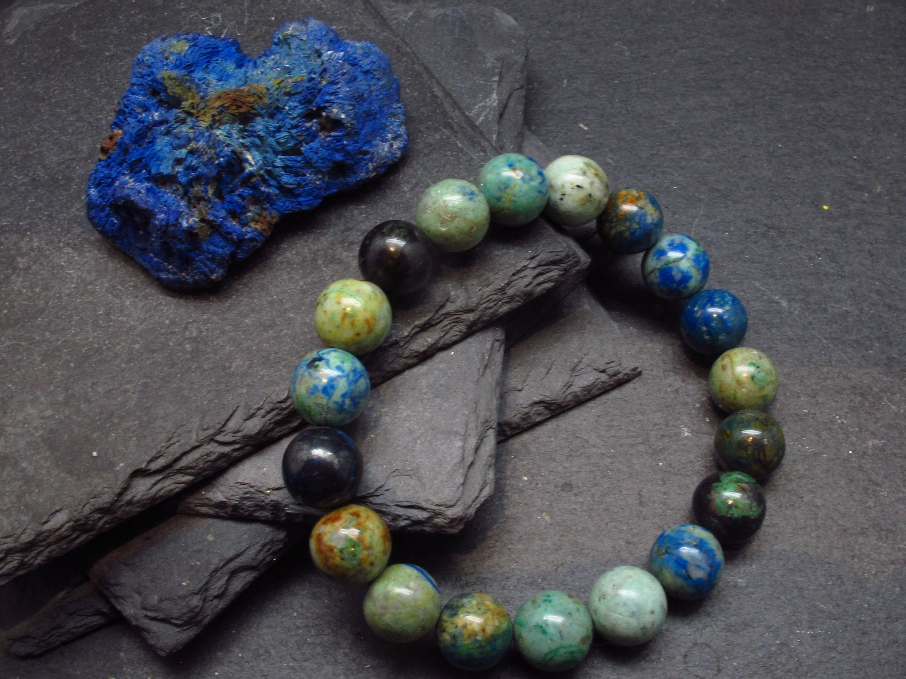 Azurite Genuine Bracelet ~ 7 Inches  ~ 10mm Round Beads