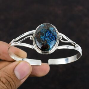 Handmade Boulder Azurite Cuff: 925 Sterling Silver Adjustable Bangle