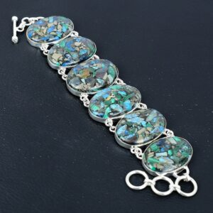Handmade Copper Azurite Malachite Bracelet: Sterling Silver Adjustable Chain