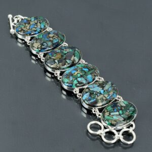 Handmade Copper Azurite Malachite Bracelet, 925 Sterling Silver, Adjustable