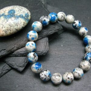 K2 Azurite In Granite Genuine Bracelet ~ 7 Inches ~ 10mm Round Beads