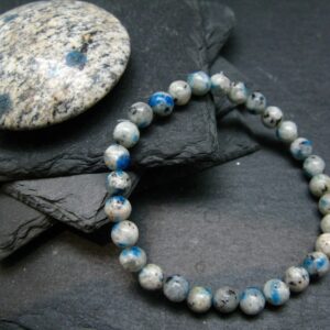 K2 Azurite In Granite Genuine Bracelet ~ 7 Inches ~ 6mm Round Beads