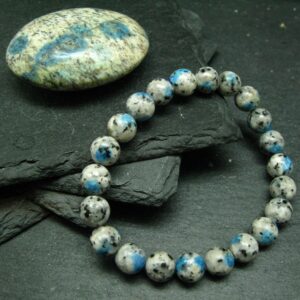 K2 Azurite In Granite Genuine Bracelet ~ 7 Inches ~ 8mm Round Beads