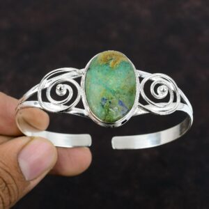 Azurite Malachite Bangle: Handmade 925 Sterling Silver Cuff Bracelet