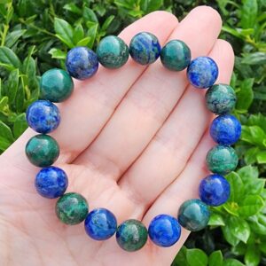 Azurite Malachite Beaded Gemstone Bracelet, 10mm Gemstone Stretchy Bracelet, Blue and Green Bracelet, Chunky Bracelet, Stacking Bracelets