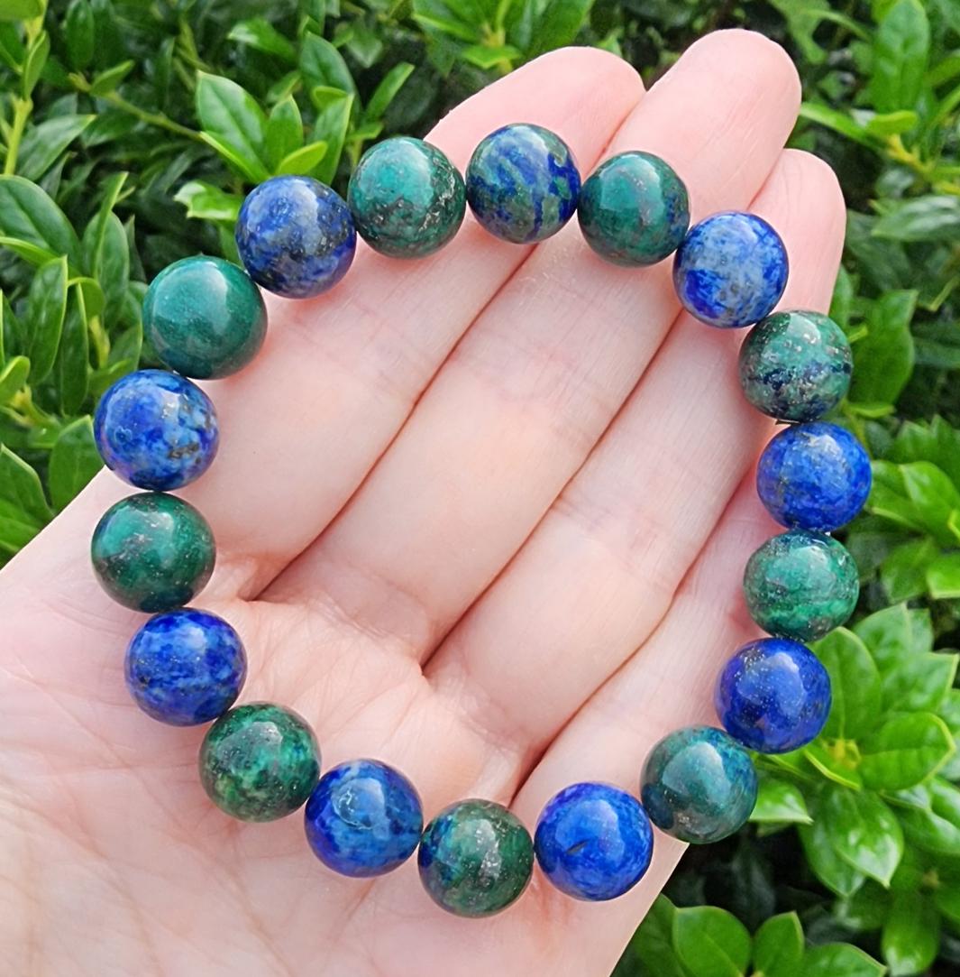 Azurite Malachite Beaded Gemstone Bracelet, 10mm Gemstone Stretchy Bracelet, Blue And Green Bracelet, Chunky Bracelet, Stacking Bracelets