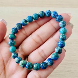 Azurite Malachite Bracelet: Blue Green Gemstone, 7.5mm Beads