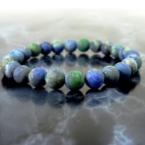 Matte Azurite with Malachite Bracelet 8mm, Natural Gemstone Bracelet, Gift for Her for Him, Unisex Women Mens Beaded Bracelet + Gift Bag