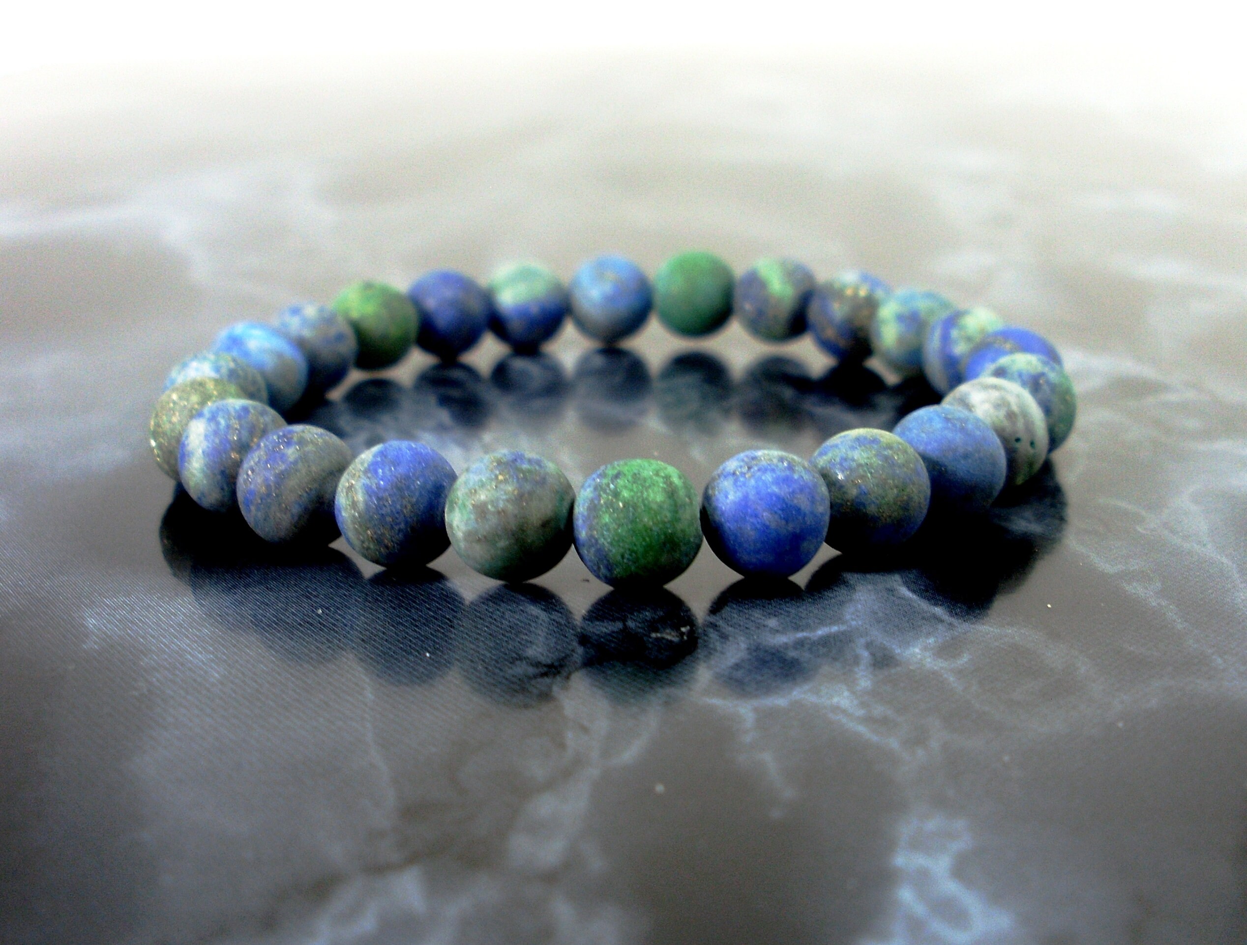 Matte Azurite With Malachite Bracelet 8mm, Natural Gemstone Bracelet, Gift For Her For Him, Unisex Women Mens Beaded Bracelet + Gift Bag