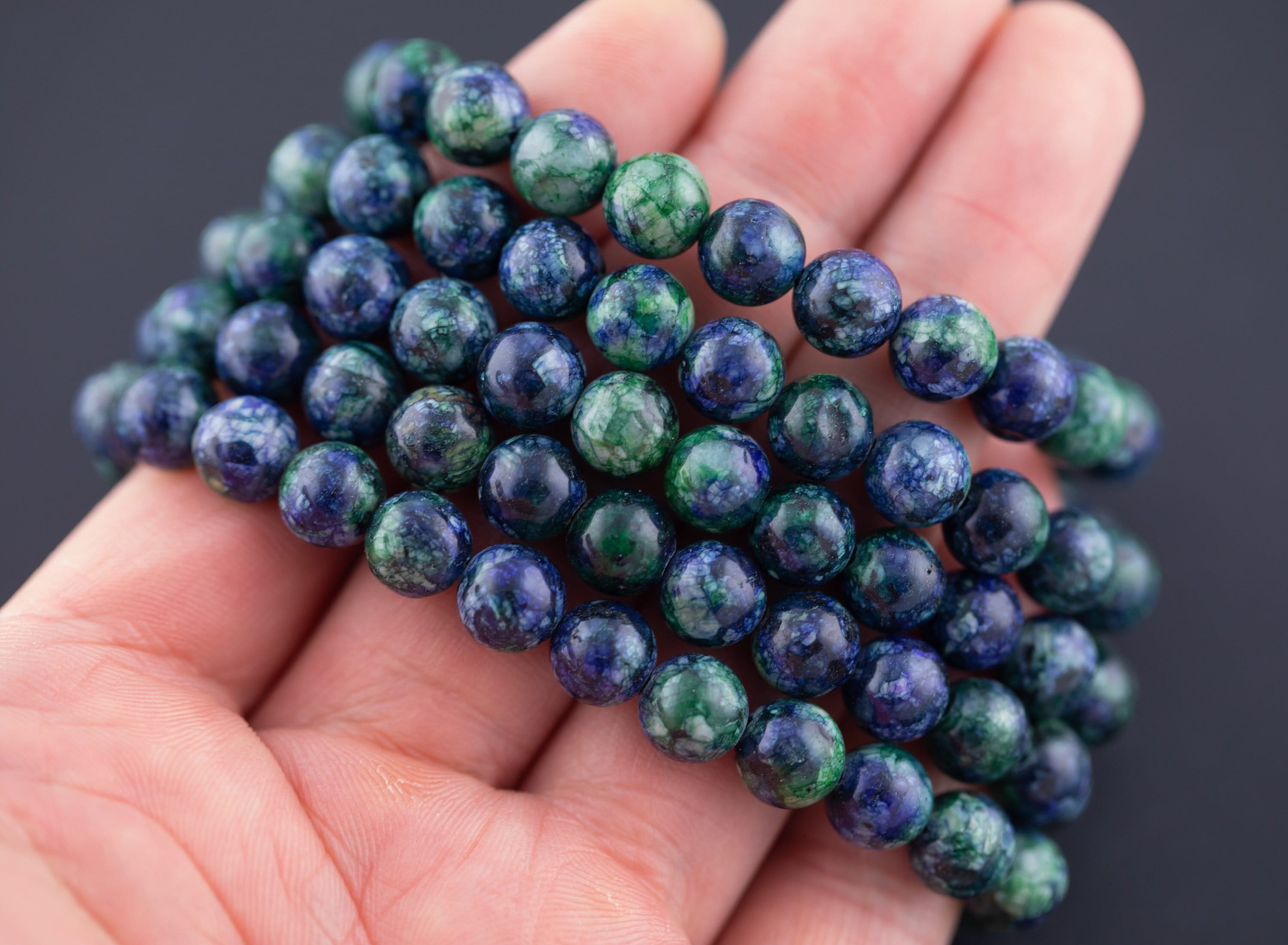 Azurite Bracelet Round Size 6mm And 8mm Handmade In Usa Natural Gemstone Crystal Bracelets Handmade Jewelry - Approx. 7" Crystal Bracelet