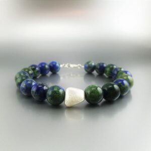 Statement bracelet Azurite Malachite silver nugget unique gift for her or him deep blue and green natural combination gemstone DDP US paid