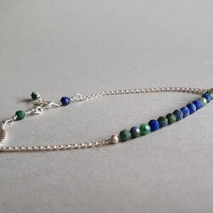 Azurite Bracelet: Sterling Silver Gemstone Bar, Adjustable