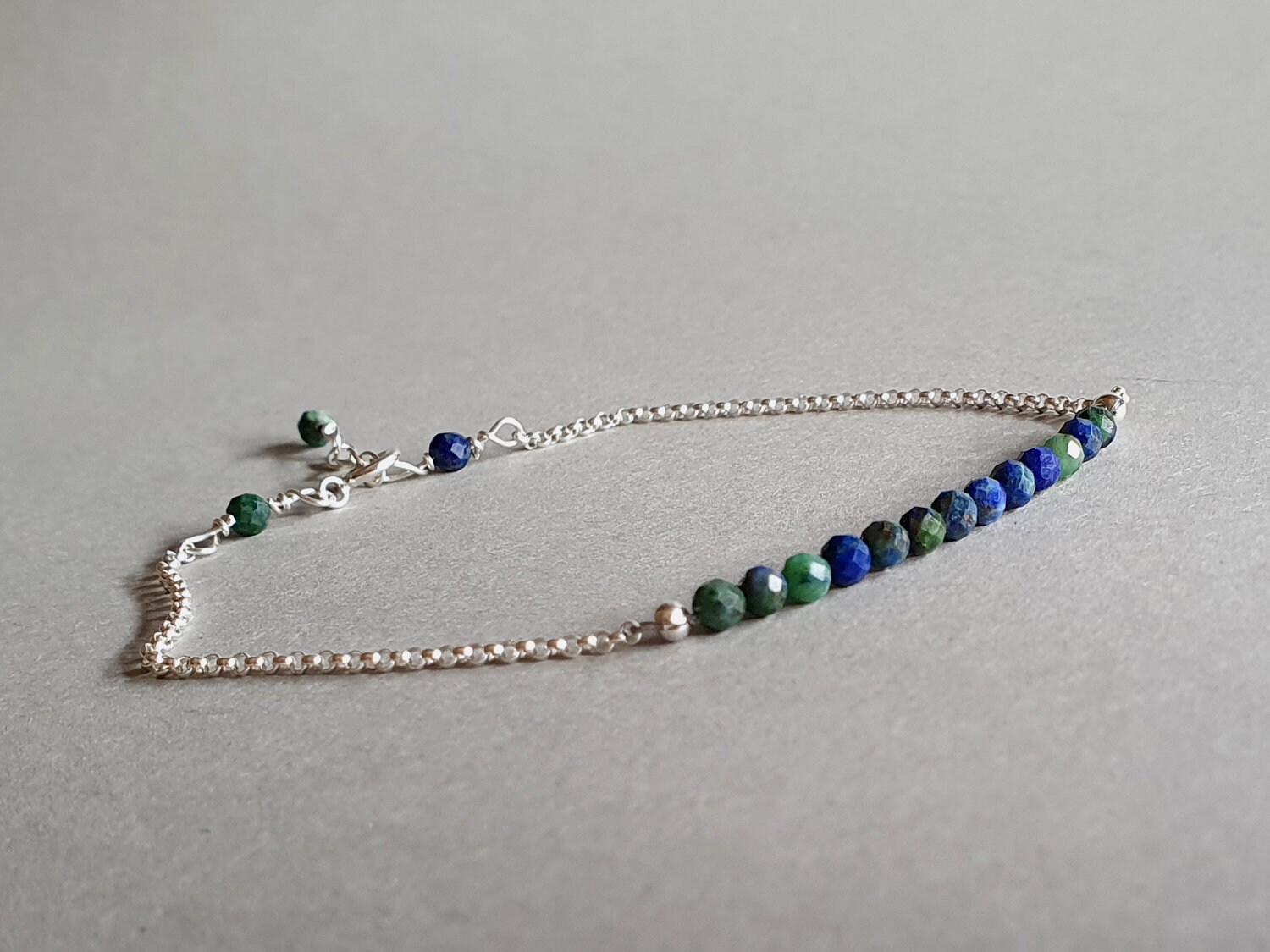 Azurite Bracelet: Sterling Silver Gemstone Bar, Adjustable