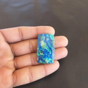 Azurite Malachite Cabochon: Baguette Gemstone, Handmade (38x23x5 Mm, 50 Carat)