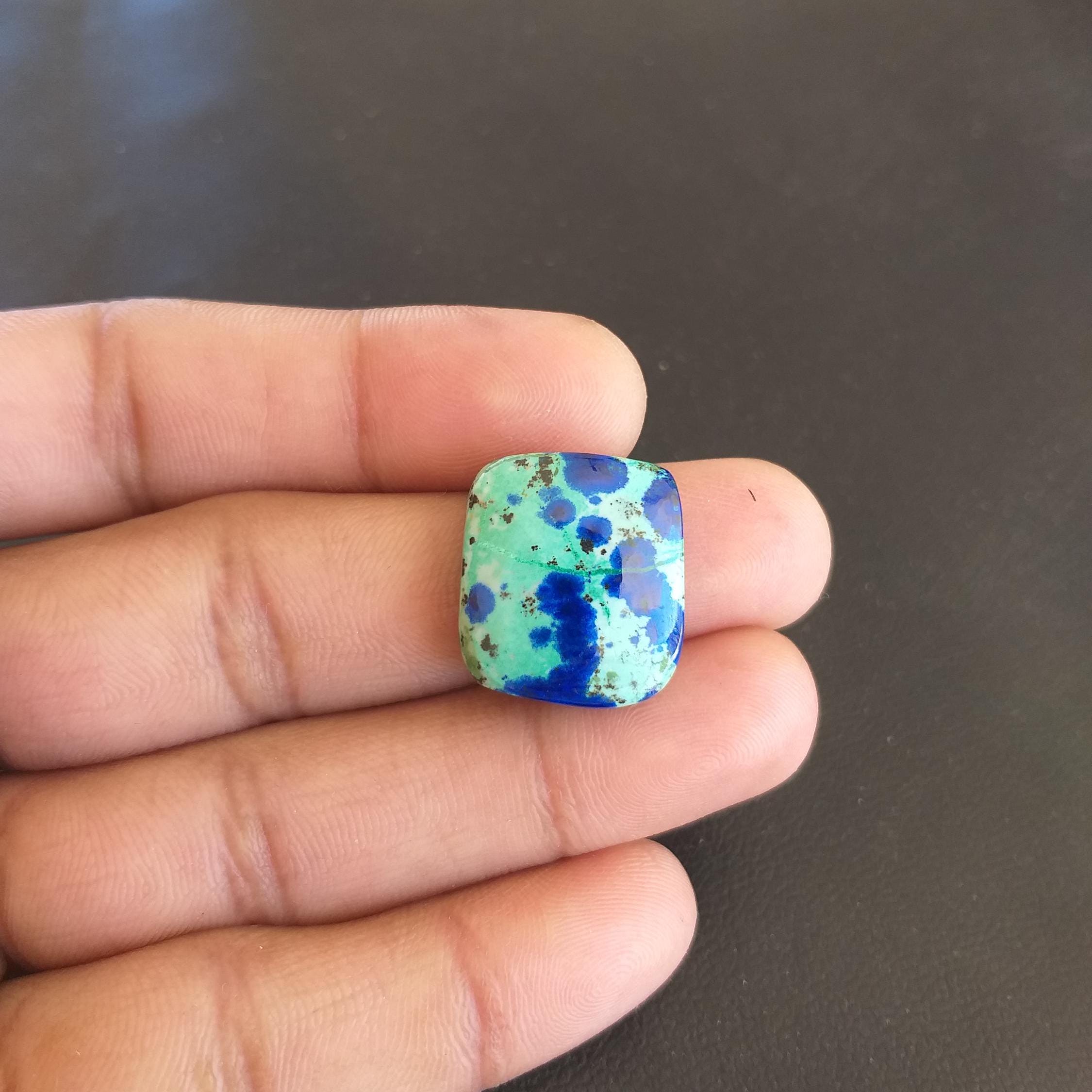 Azurite Malachite Baguette Cabochon: Handmade Gemstone (20x18x8mm, 30 Carat) Azurite Malachite Baguette Cabochon: Handmade Gemstone (20x18x8mm, 30 Carat)