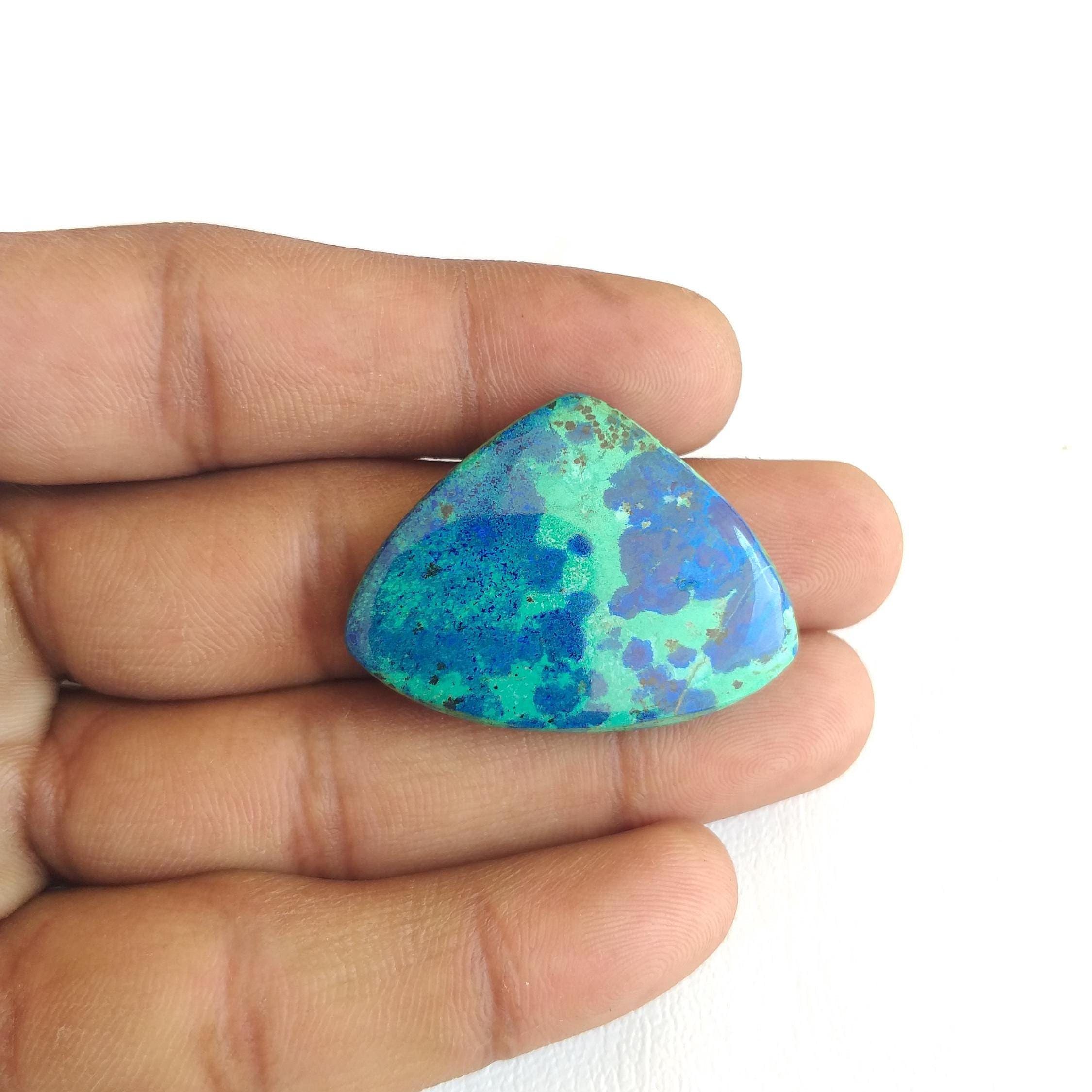 Azurite Malachite Cabochon: Fancy Gemstone For Jewelry Making (27x37x5 Mm, 45.9 Carat)