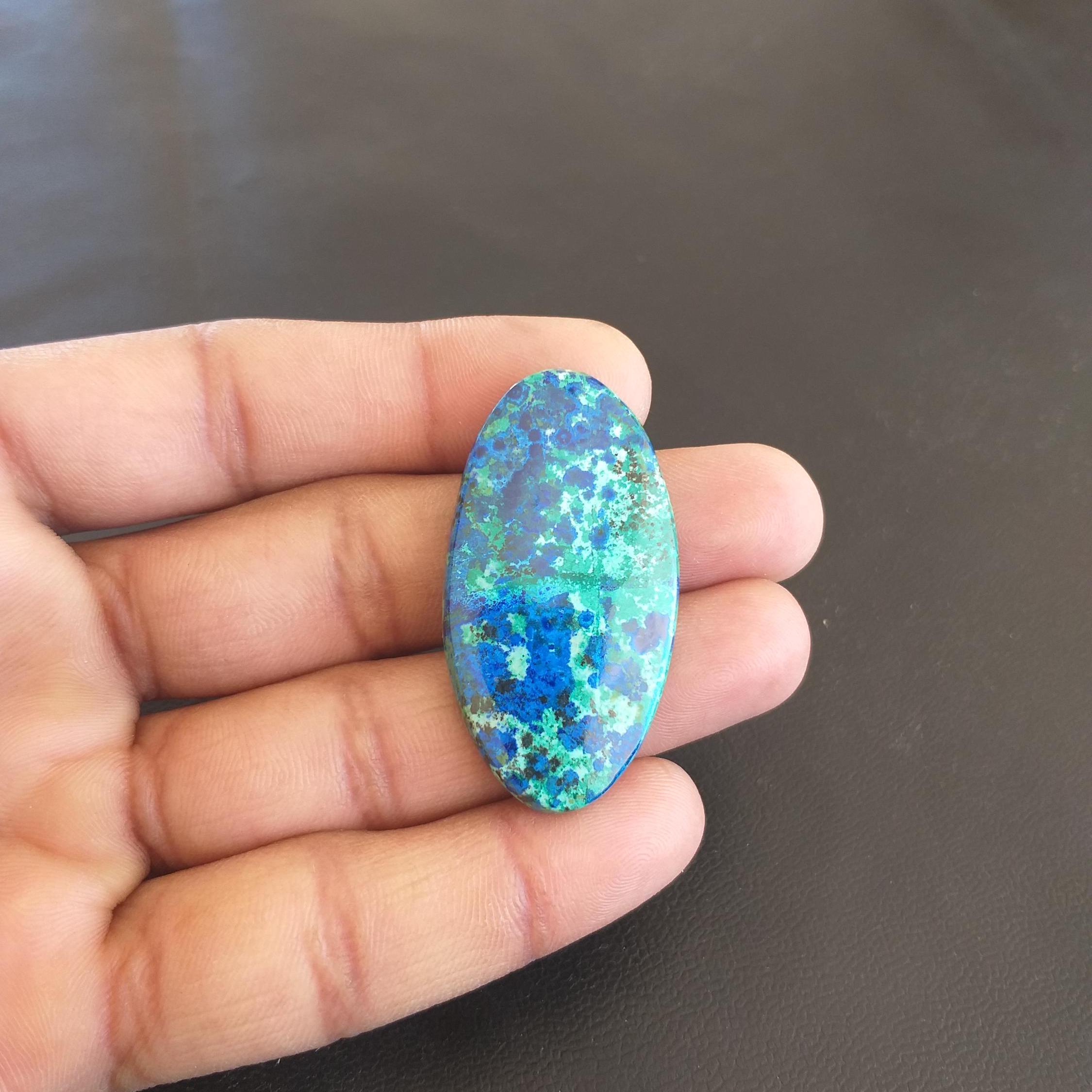 Azurite Malachite Cabochon: Oval Gemstone For Jewelry Making (46x24x6 Mm, 55 Carat Azurite Malachite Cabochon: Oval Gemstone For Jewelry Making (46x24x6 Mm, 55 Carat