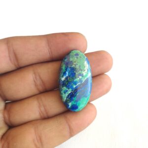 Azurite Malachite Cabochon: Oval Gemstone For Jewelry Making (37x20x6 Mm, 45.5 Carat