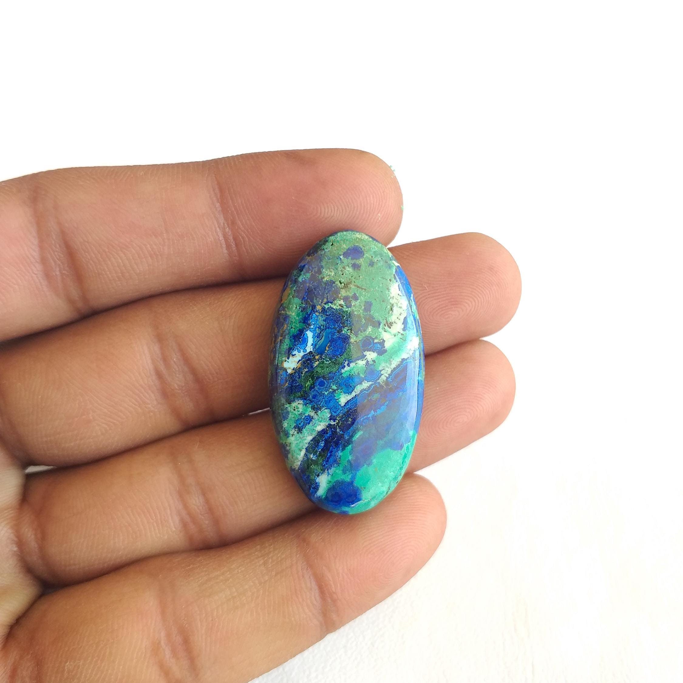Azurite Malachite Cabochon: Oval Gemstone For Jewelry Making (37x20x6 Mm, 45.5 Carat