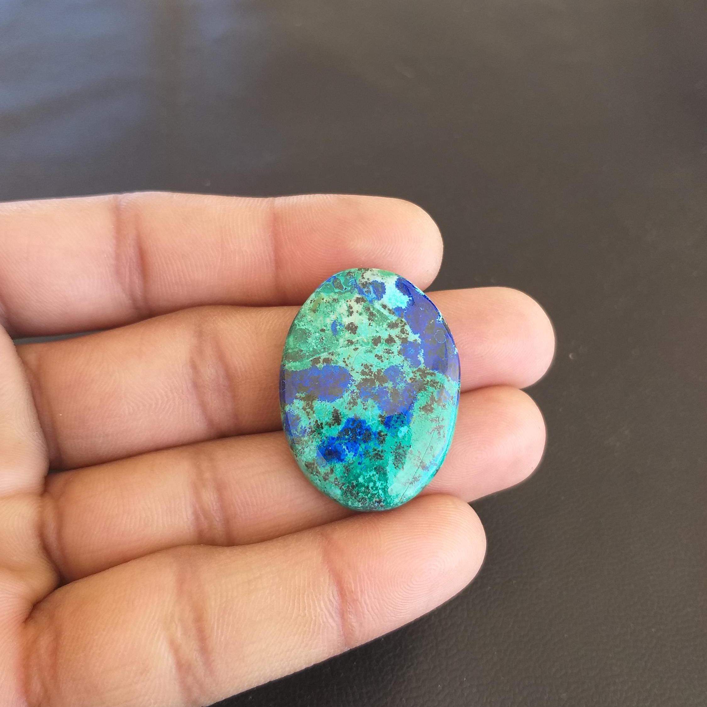Azurite Malachite Cabochon: Oval Gemstone, Handmade Jewelry (34x25x6 Mm, 40 Carat