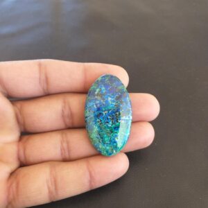 Azurite Malachite Cabochon: Oval Gemstone, Handmade (43x25x6 Mm, 62.5 Carat)