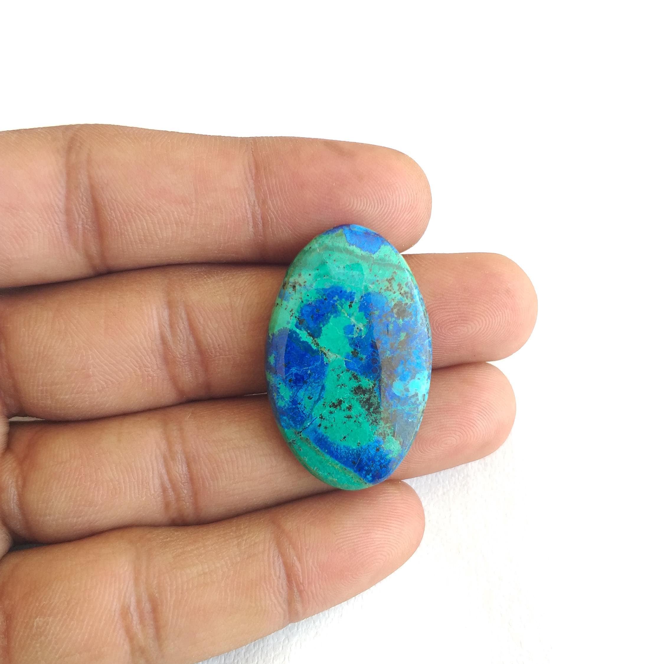 Azurite Malachite Cabochon: Oval Gemstone, 33.5 Carat, 34x22x5 Mm