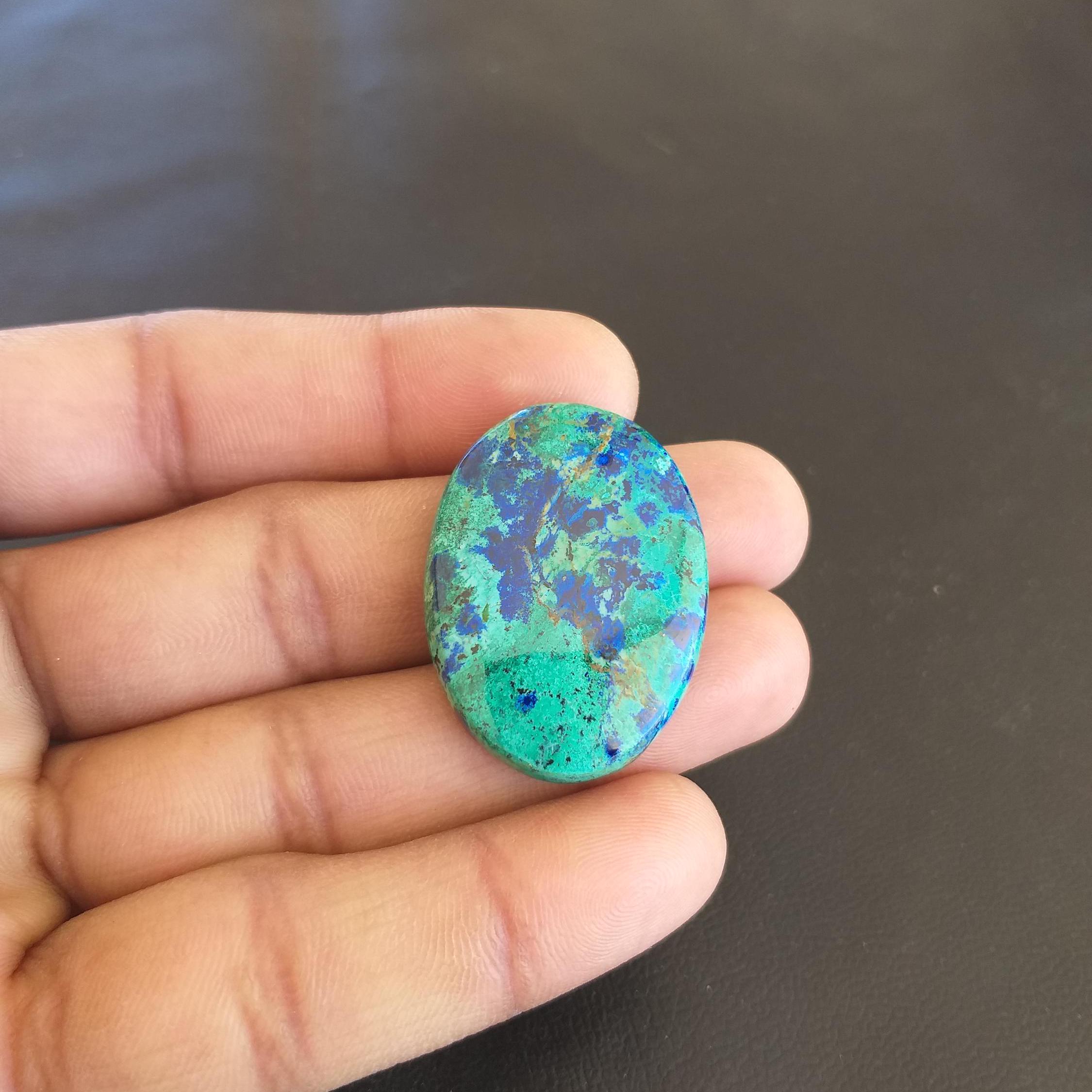 Azurite Malachite Cabochon: Oval Gemstone For Jewelry Making, 55 Carat