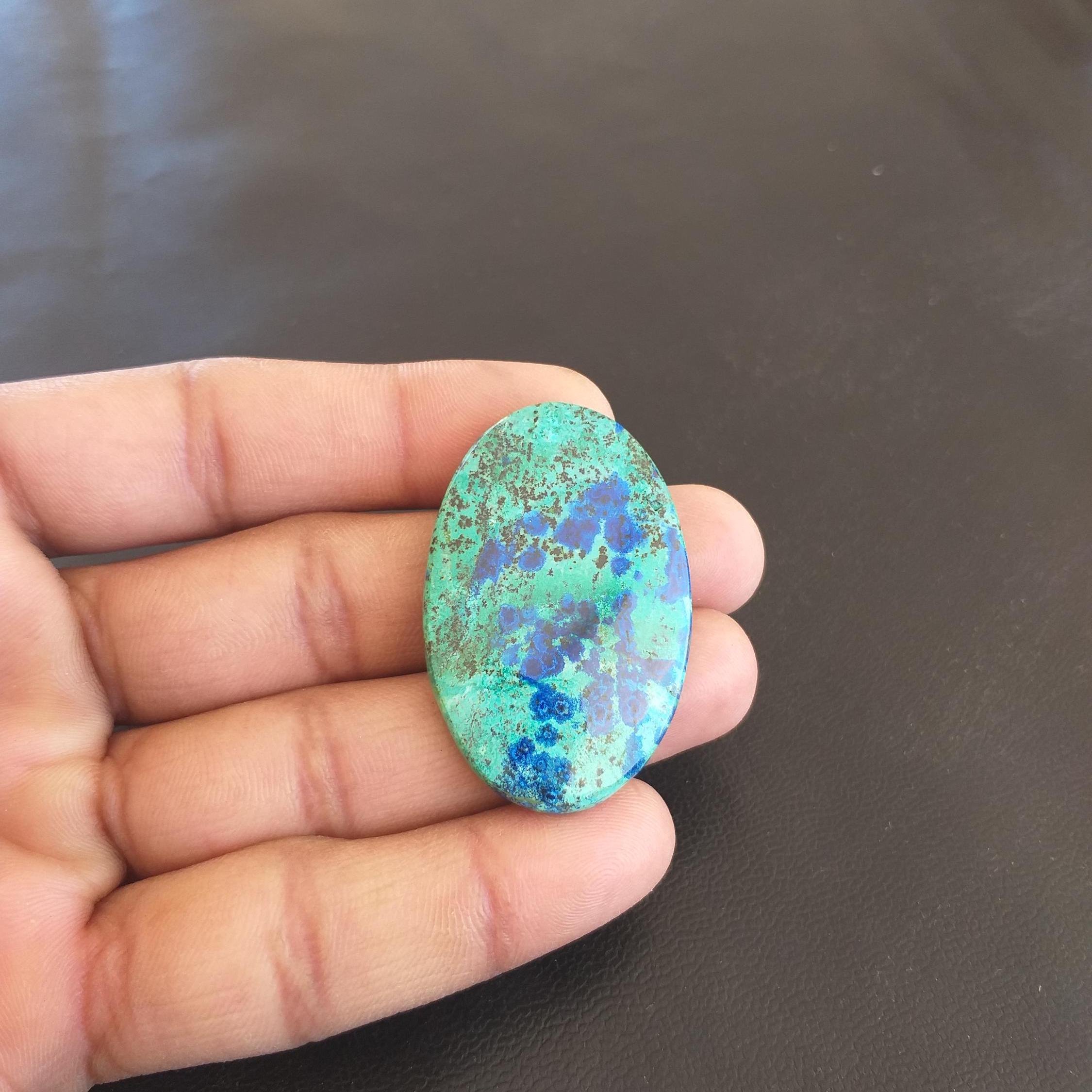 Azurite Malachite Cabochon: Oval Gemstone For Jewelry Making (57.5 Carat, 45x29x6 Mm)