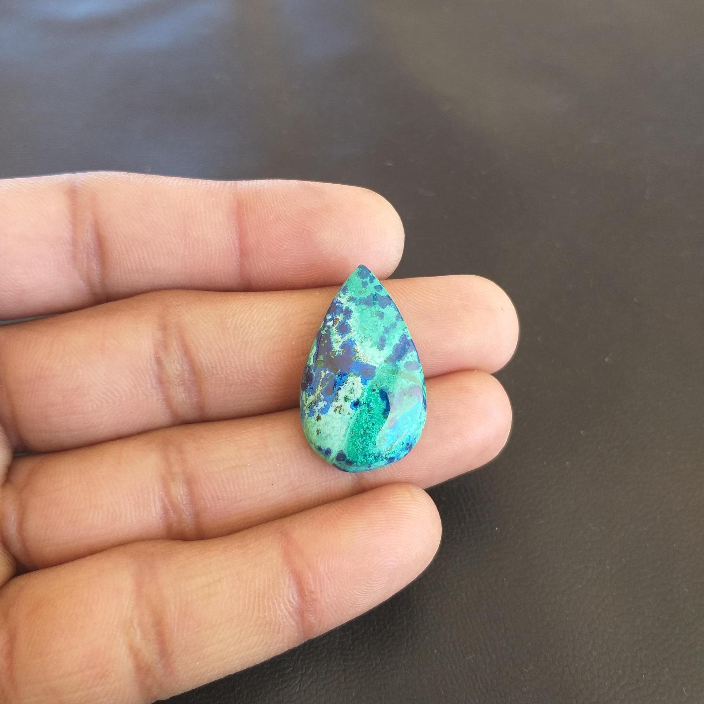 Azurite Malachite Cabochon: Pear Gemstone, Handmade (28x18x6 Mm, 25 Carat