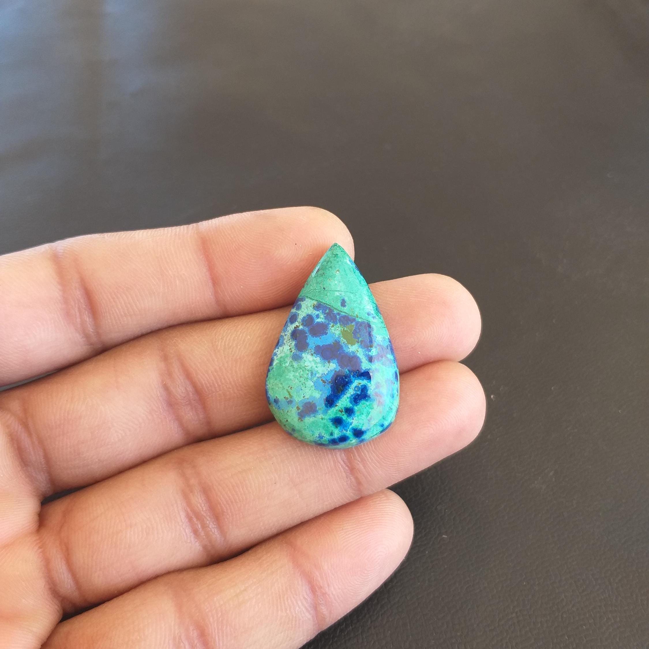 Azurite Malachite Cabochon: Pear Gemstone, Handmade (33x21x6 Mm, 32.5 Carat) Azurite Malachite Cabochon: Pear Gemstone, Handmade (33x21x6 Mm, 32.5 Carat)