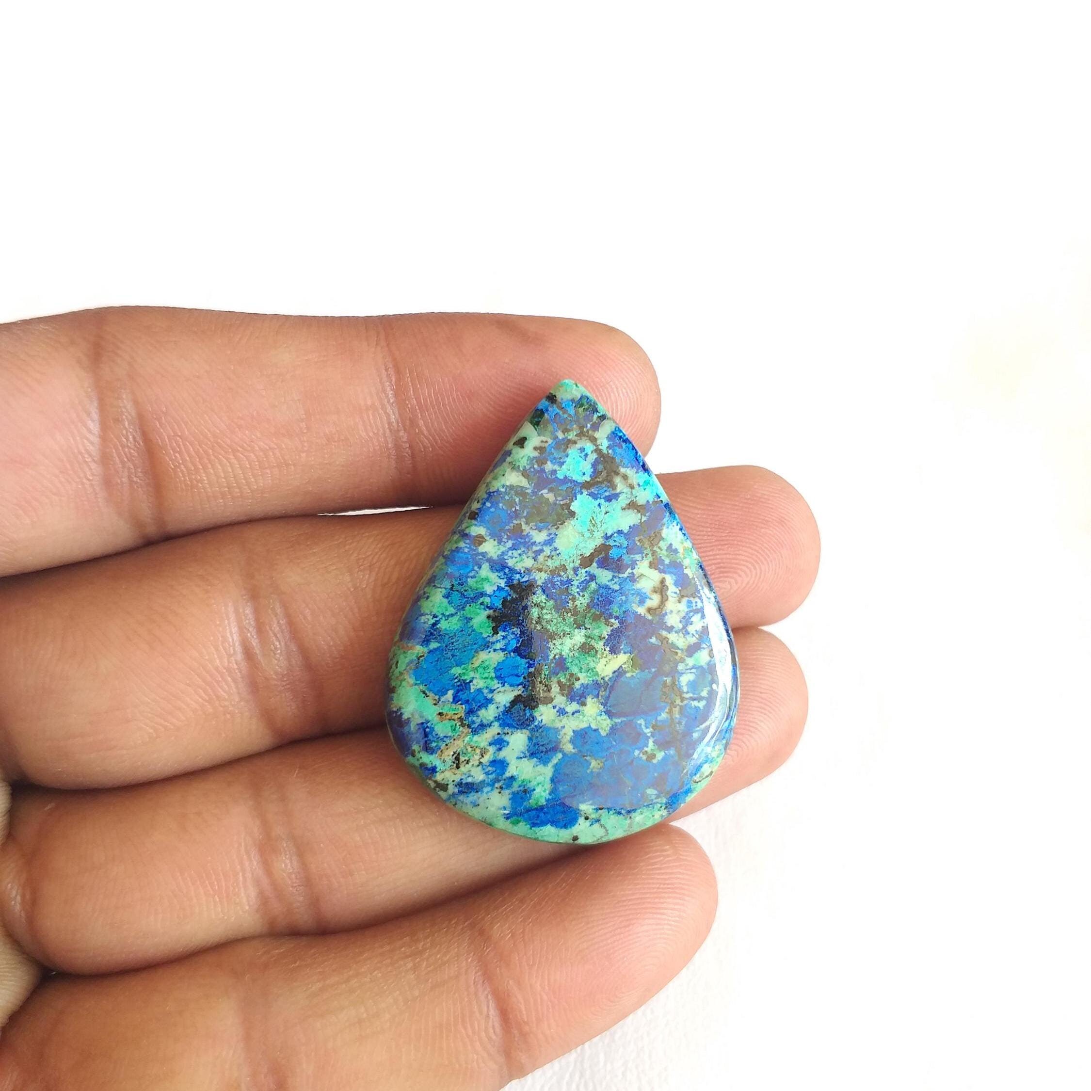 Azurite Malachite Pear Cabochon: Handmade Gemstone (38x29x5 Mm, 44.8 Carat Azurite Malachite Pear Cabochon: Handmade Gemstone (38x29x5 Mm, 44.8 Carat