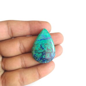 Azurite Malachite Cabochon: Pear Shape Gemstone, Handmade (37x25x6 Mm, 42.5 Carat