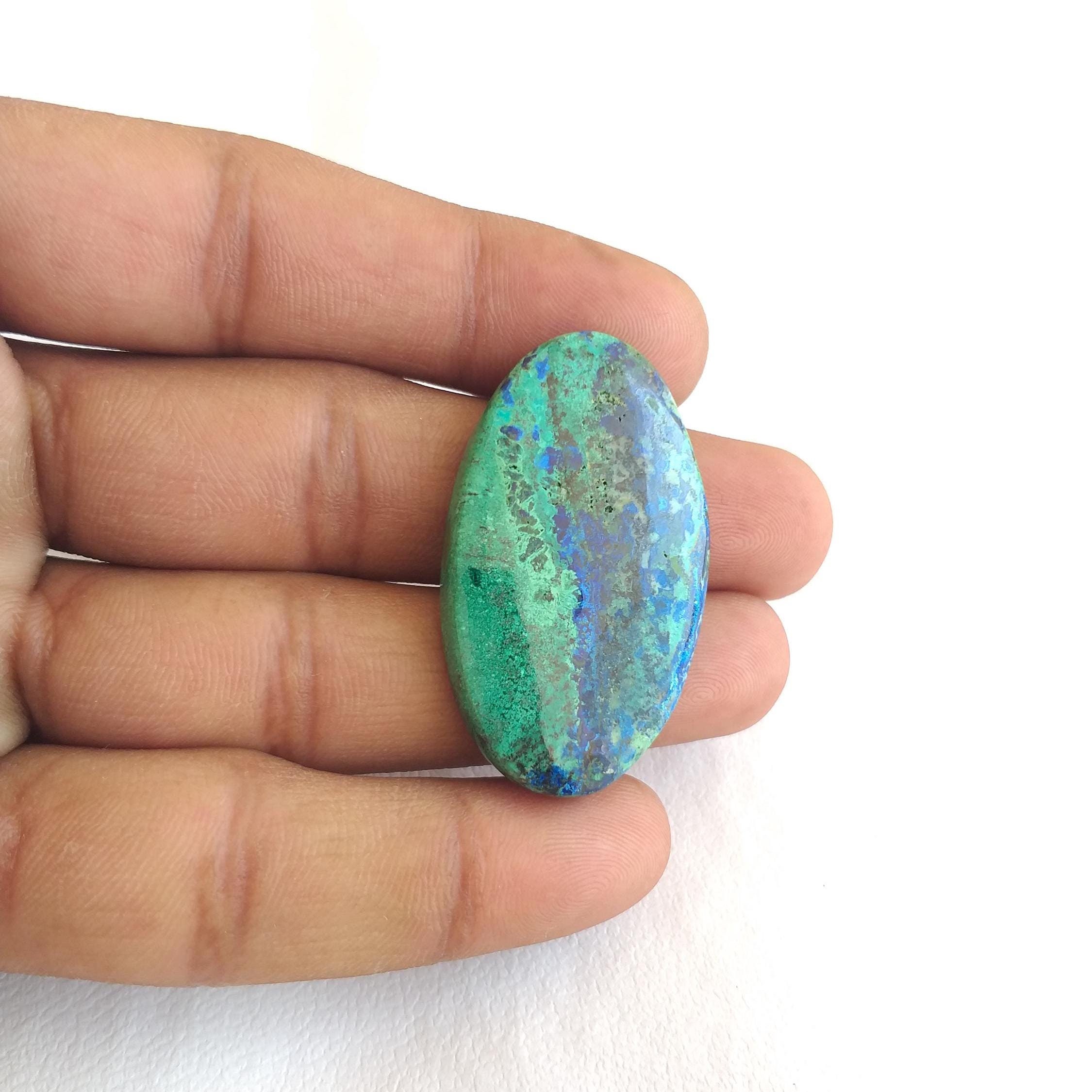 Oval Azurite Malachite Cabochon, Handmade Gemstone (41x24x5 Mm)