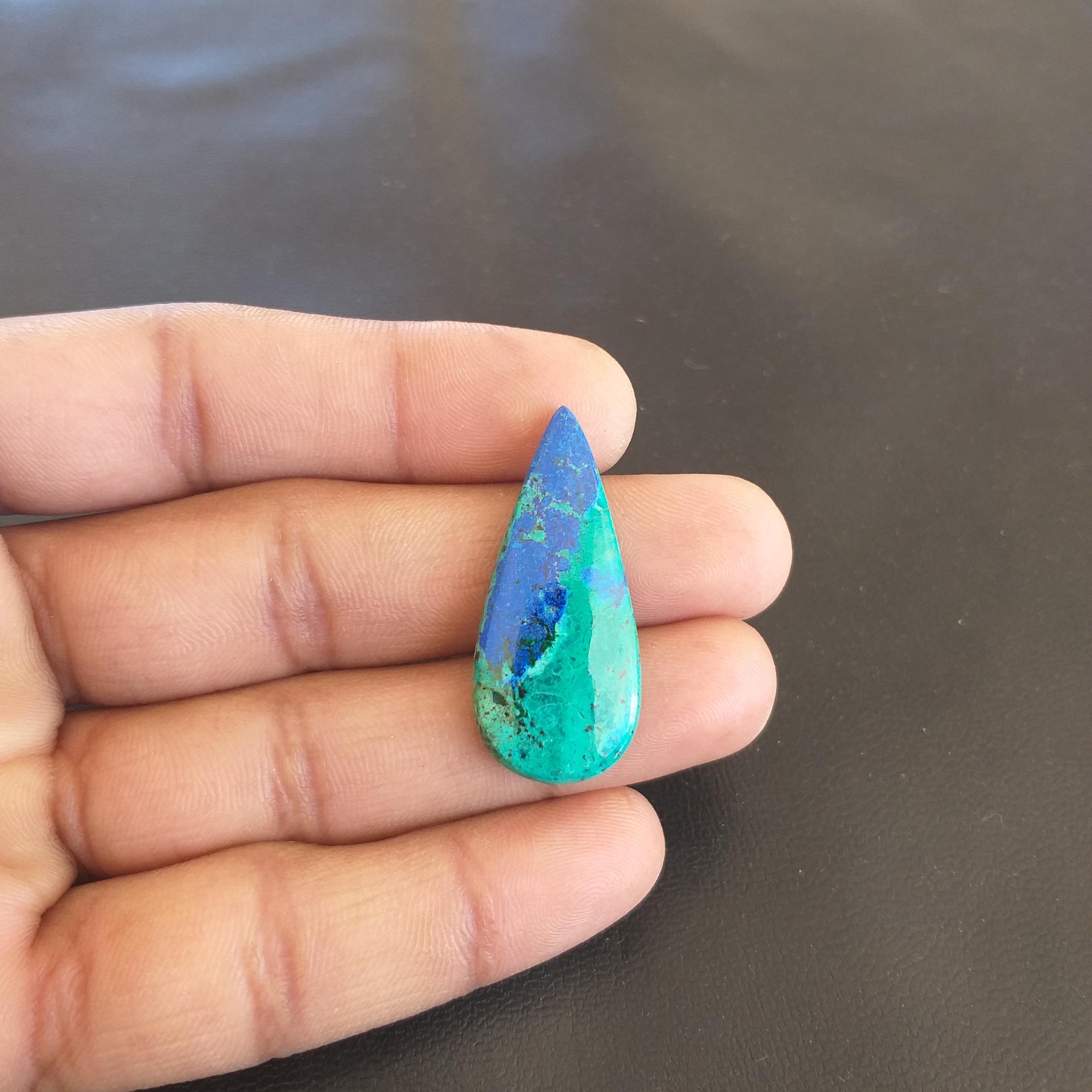 Pear Azurite Malachite Cabochon: Handmade Gemstone, 20 Carat (37x17x5 Mm)