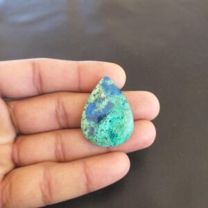 Pear Azurite Malachite Cabochon: Handmade Gemstone (35x26x6 Mm, 35 Carat