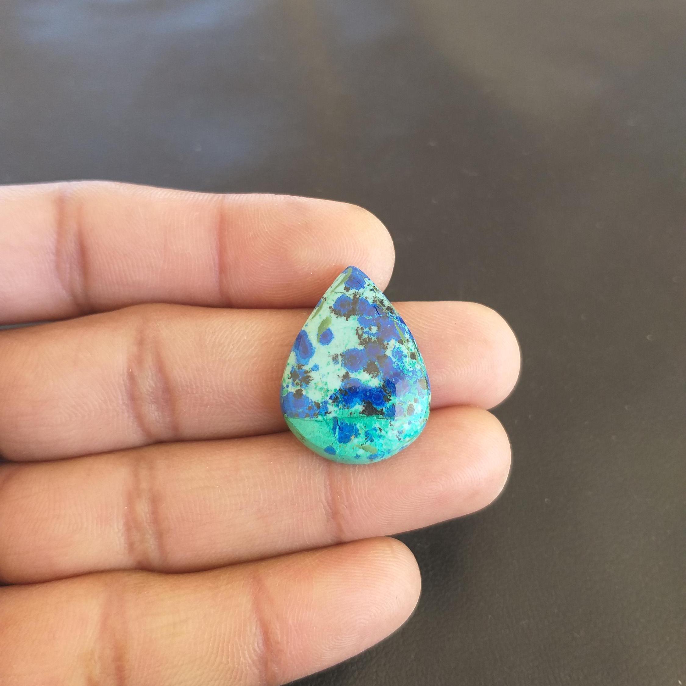 Pear Azurite Malachite Cabochon: Handmade Gemstone, 22.5 Carat Pear Azurite Malachite Cabochon: Handmade Gemstone, 22.5 Carat