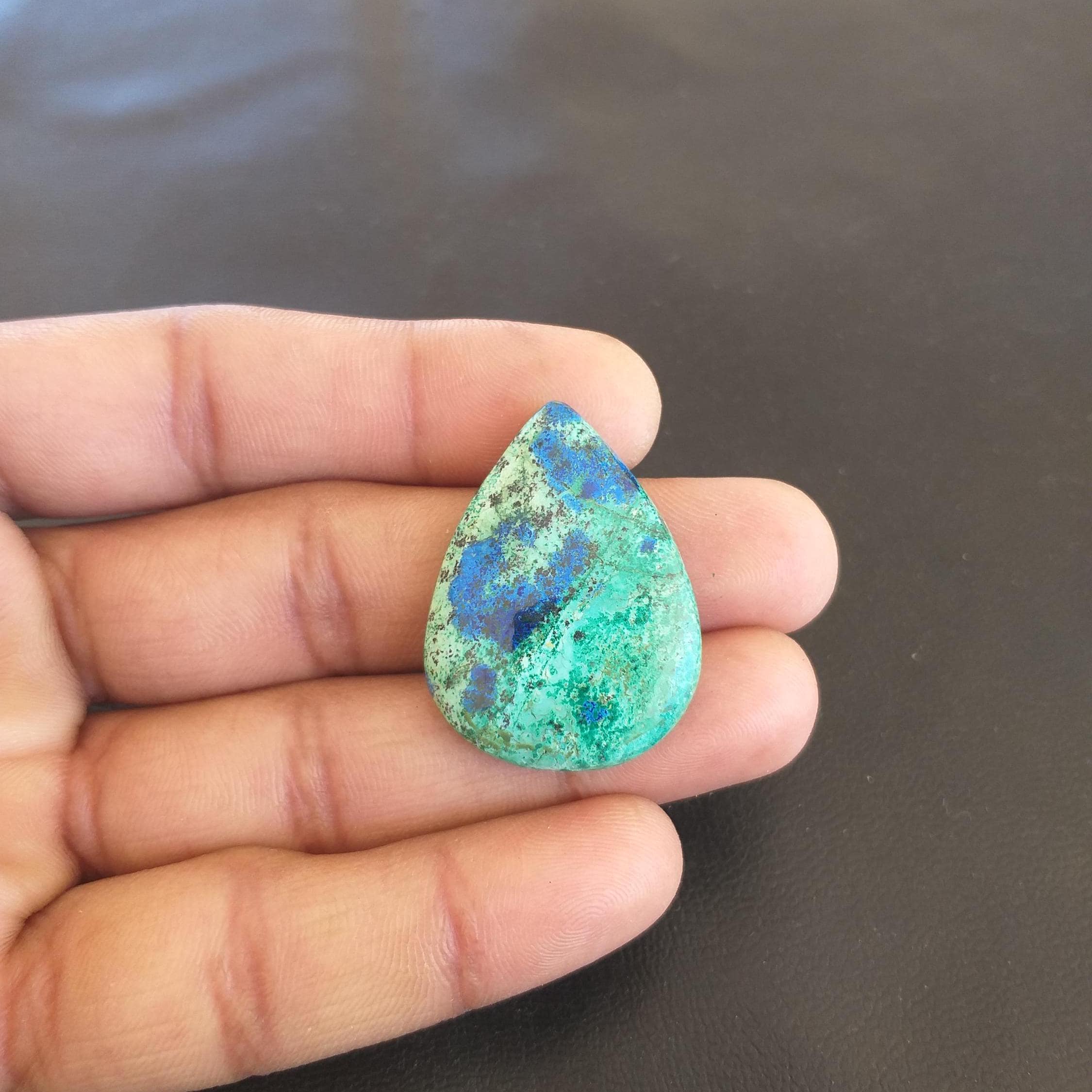 Pear Azurite Malachite Cabochon: Handmade Gemstone (35x26x6 Mm, 35 Carat