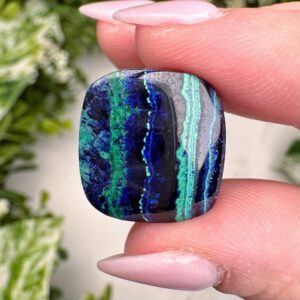 Azurite And Malachite Cabochon | 3g | - #5 (polished Blue Green Crystal Jewelry, Throat Chakra, Calming)