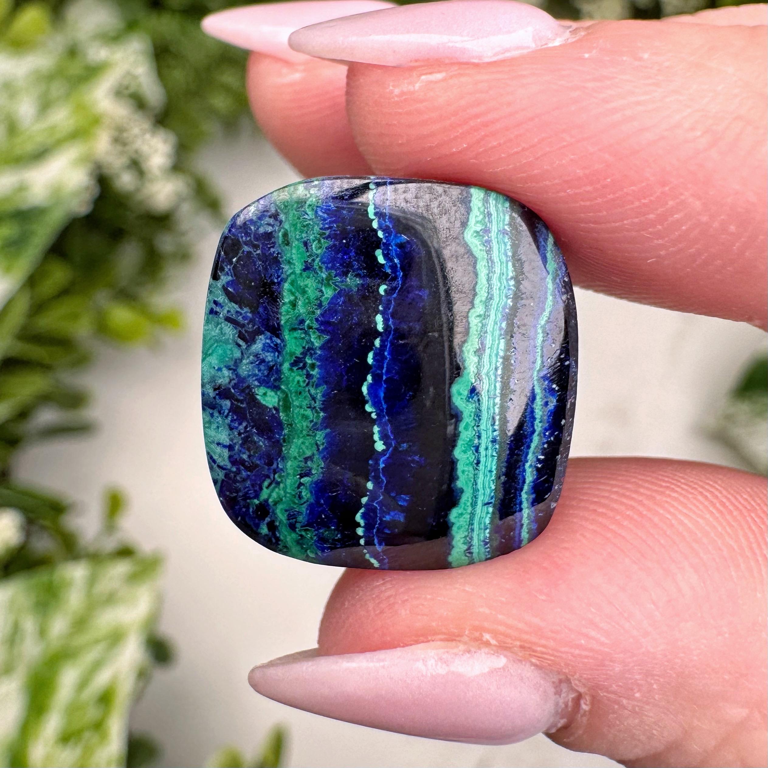 Azurite And Malachite Cabochon | 3g | - #5 (polished Blue Green Crystal Jewelry, Throat Chakra, Calming) Azurite And Malachite Cabochon | 3g | - #5 (polished Blue Green Crystal Jewelry, Throat Chakra, Calming)