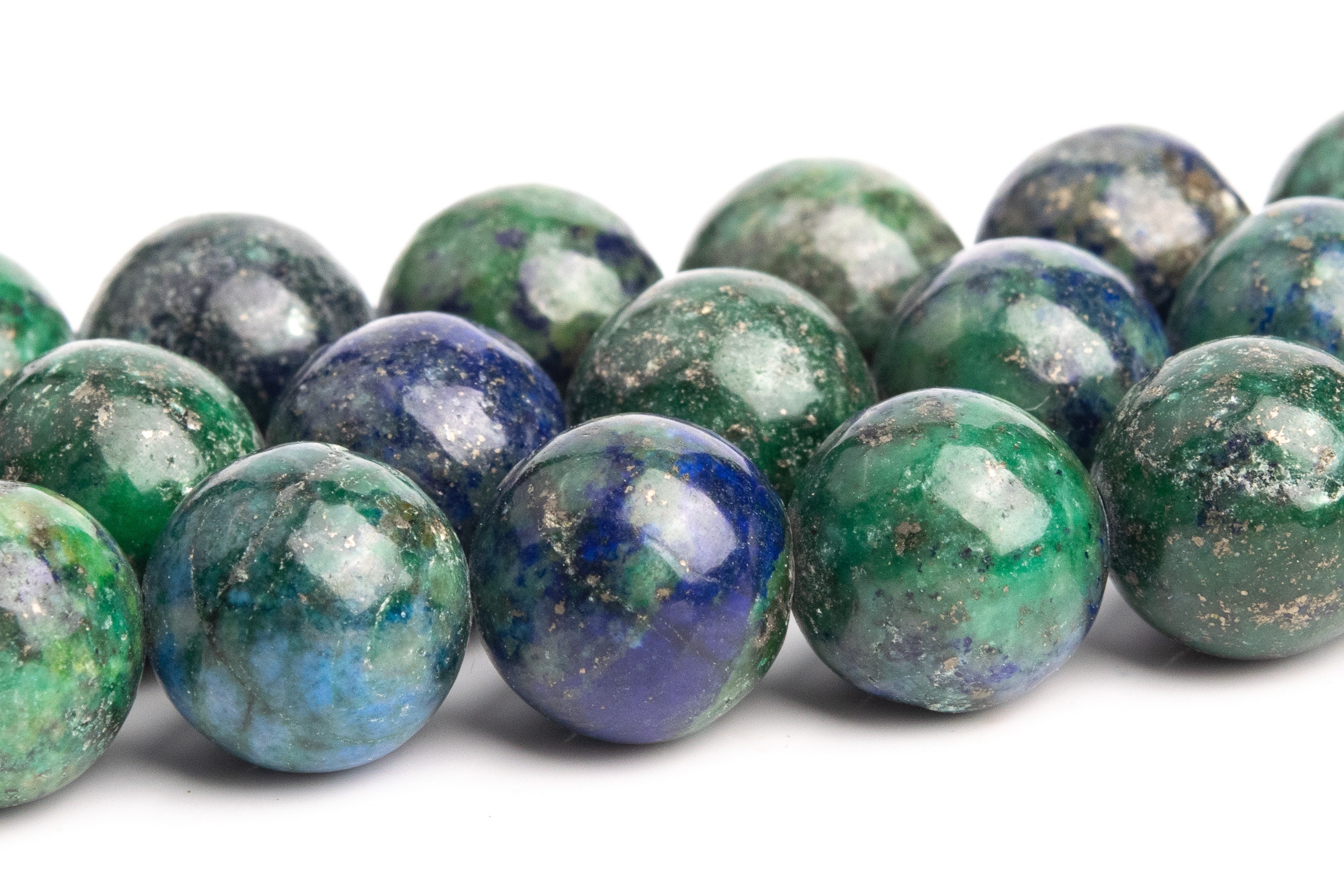 10mm Azurite Beads Grade Ab Gemstone Nugget Round Loose Beads 15.5" / 7.5" Bulk Lot Options (120141)