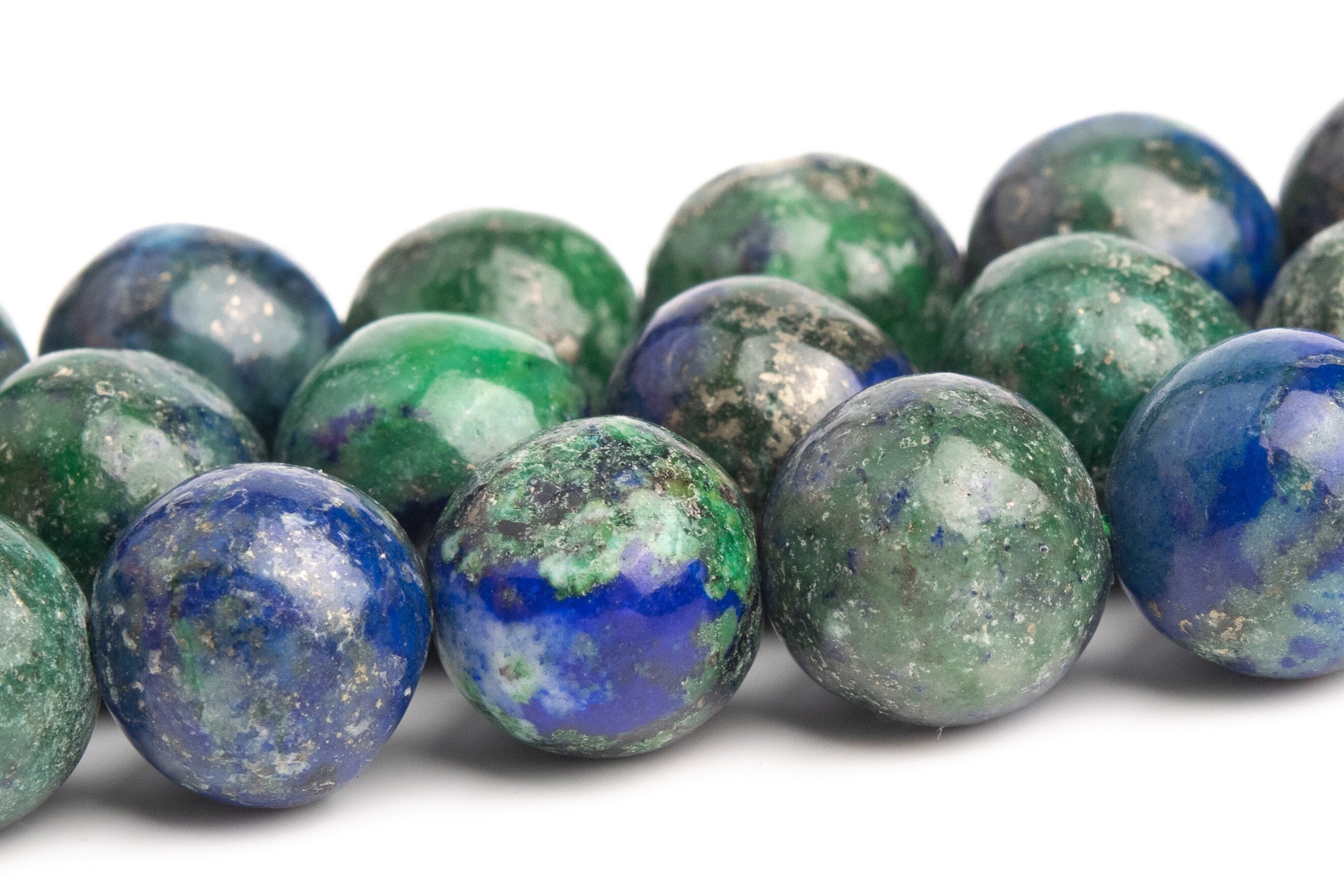 10mm Azurite Beads Grade Ab Gemstone Nugget Round Loose Beads 15"/ 7.5"  Bulk Lot Options (120140)