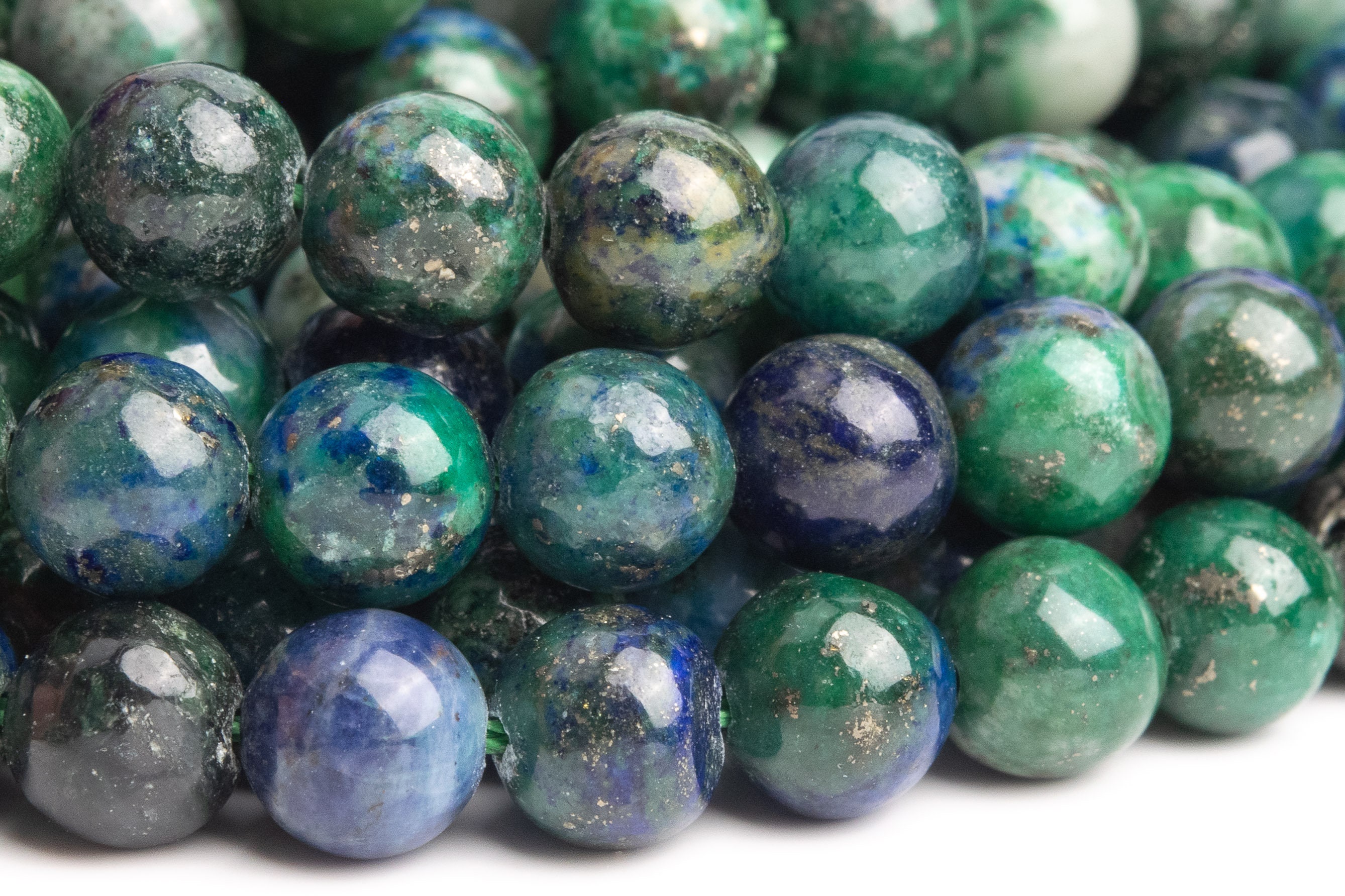 Azurite Gemstone Beads 6mm Green & Blue Nugget Round Loose Beads (120132)