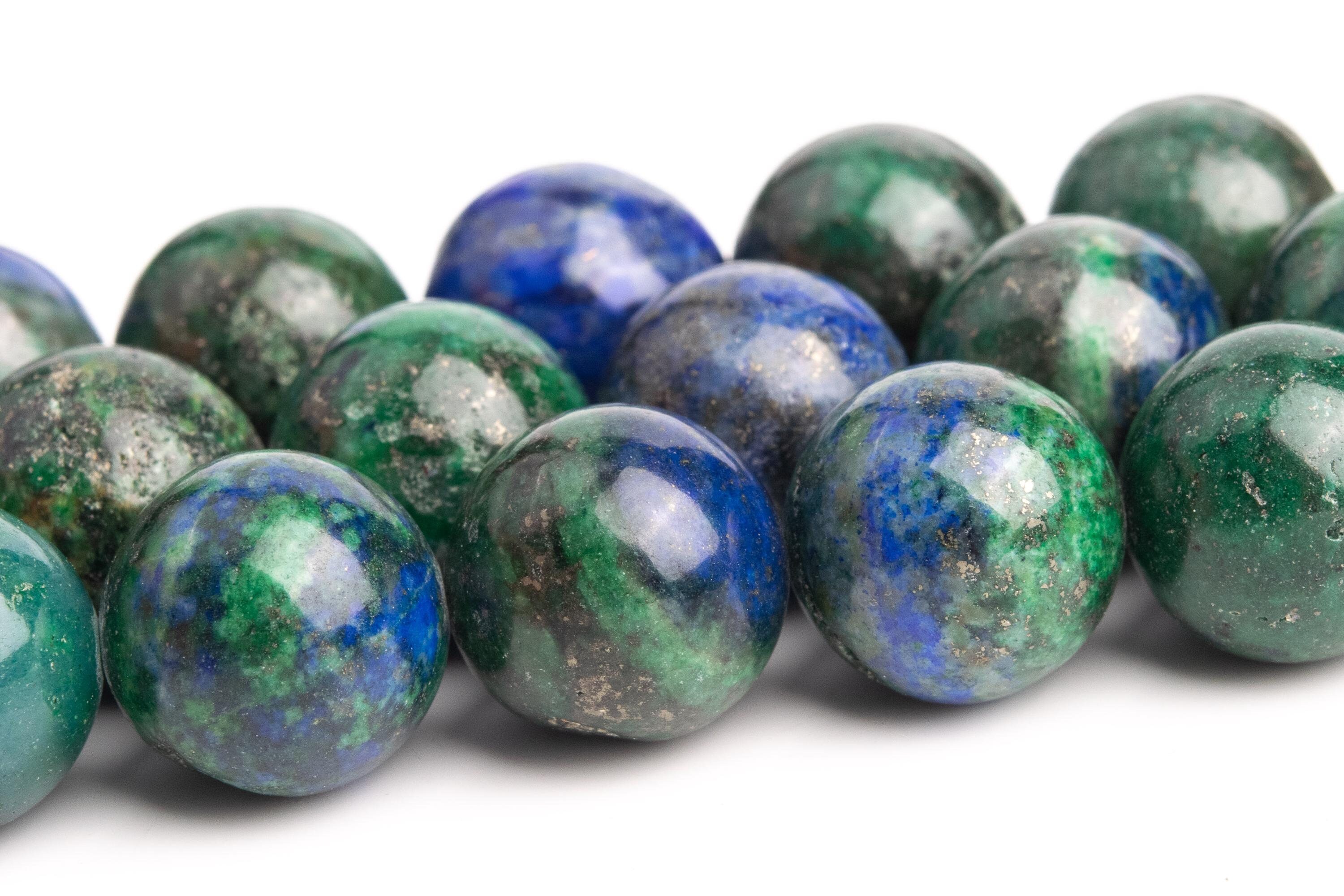 Green & Blue Azurite Beads Nugget Round Gemstone Beads