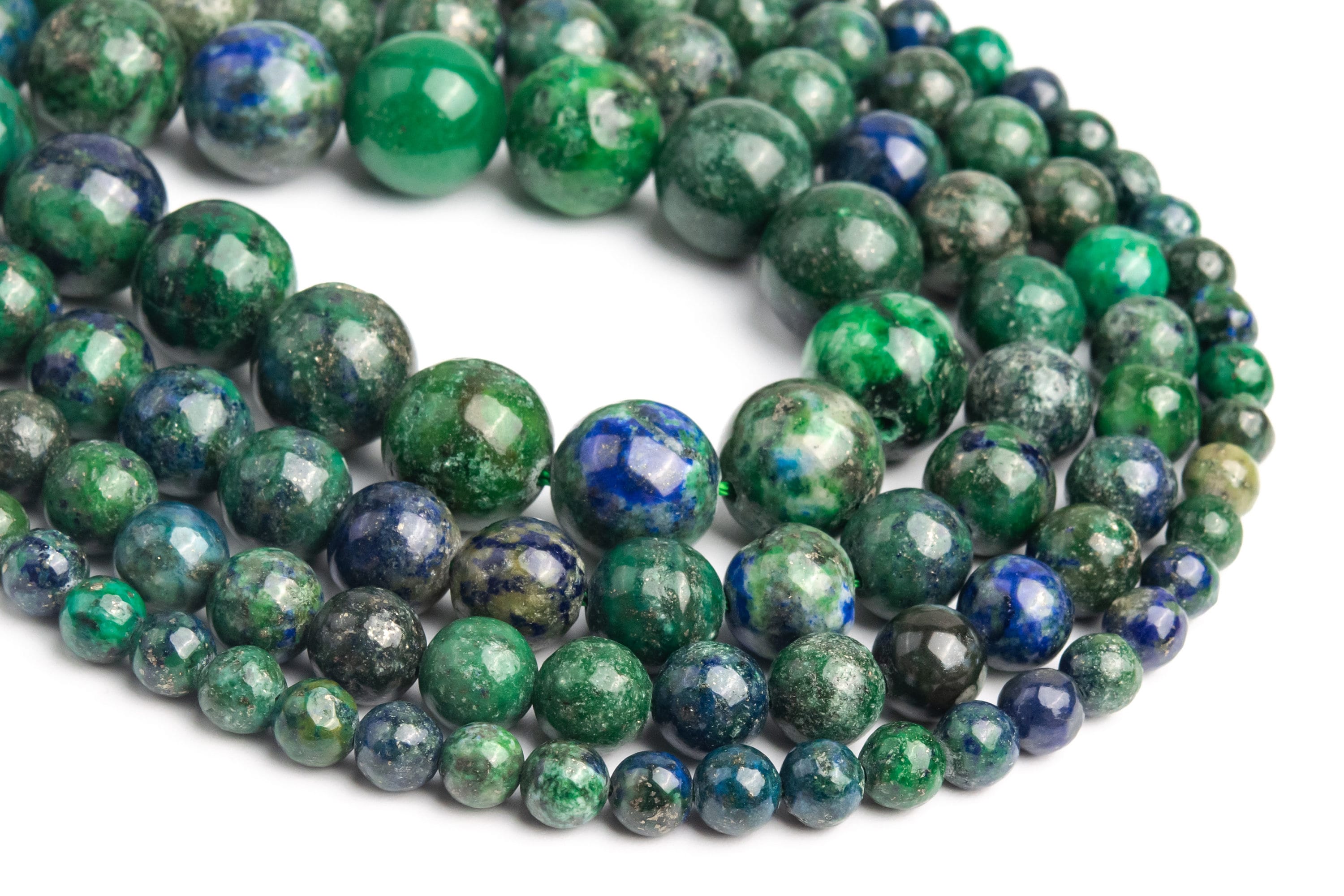 Green & Blue Azurite Loose Beads Nugget Round Shape 6mm 8mm 9-10mm 11-12mm
