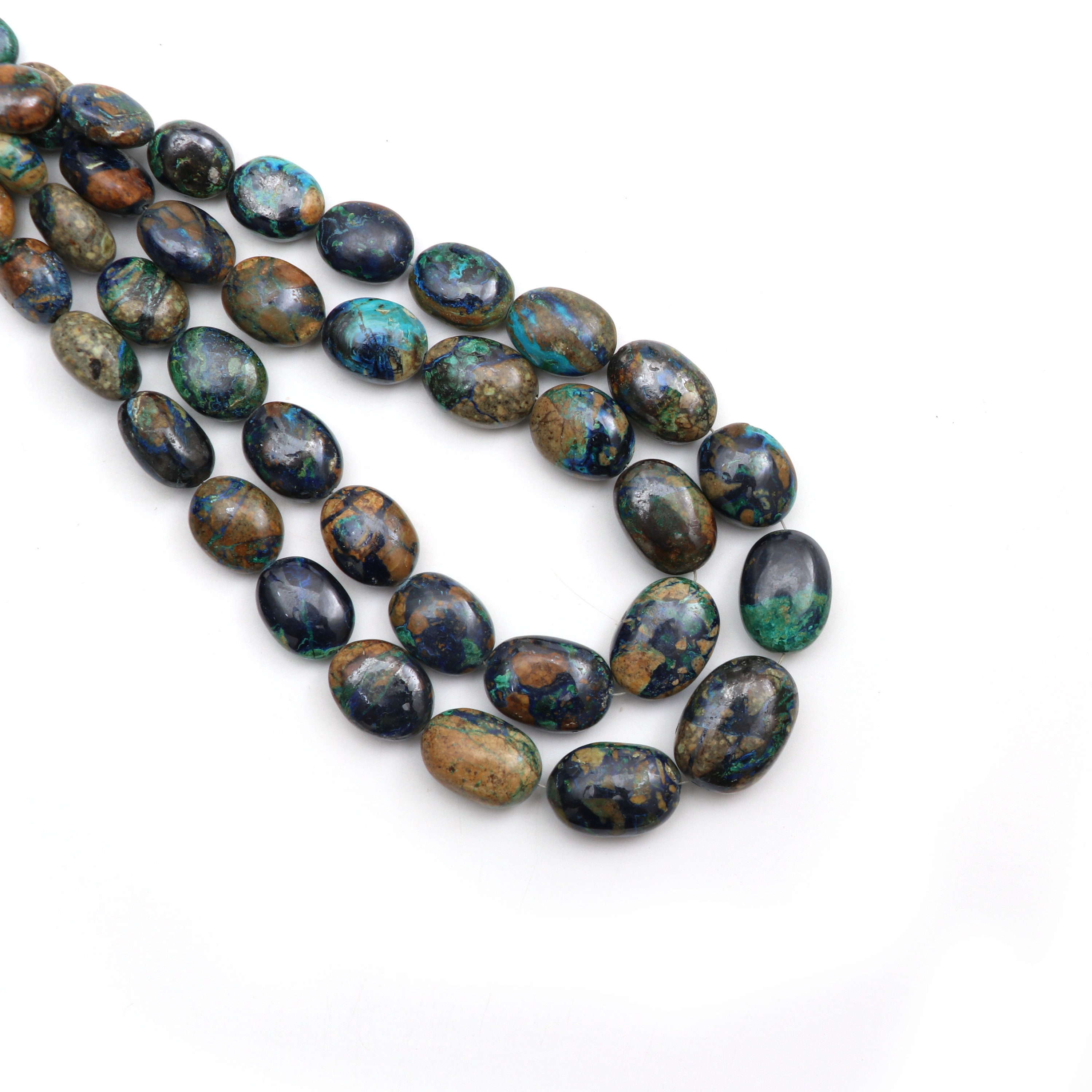 Azurite Malachite Smooth Tumble Beads | 8x9.5 Mm To 13.5x18.5 Mm & 8x10.5 Mm To 15x20.5 Mm | 18 Inch Full Strand | Price Per Strand