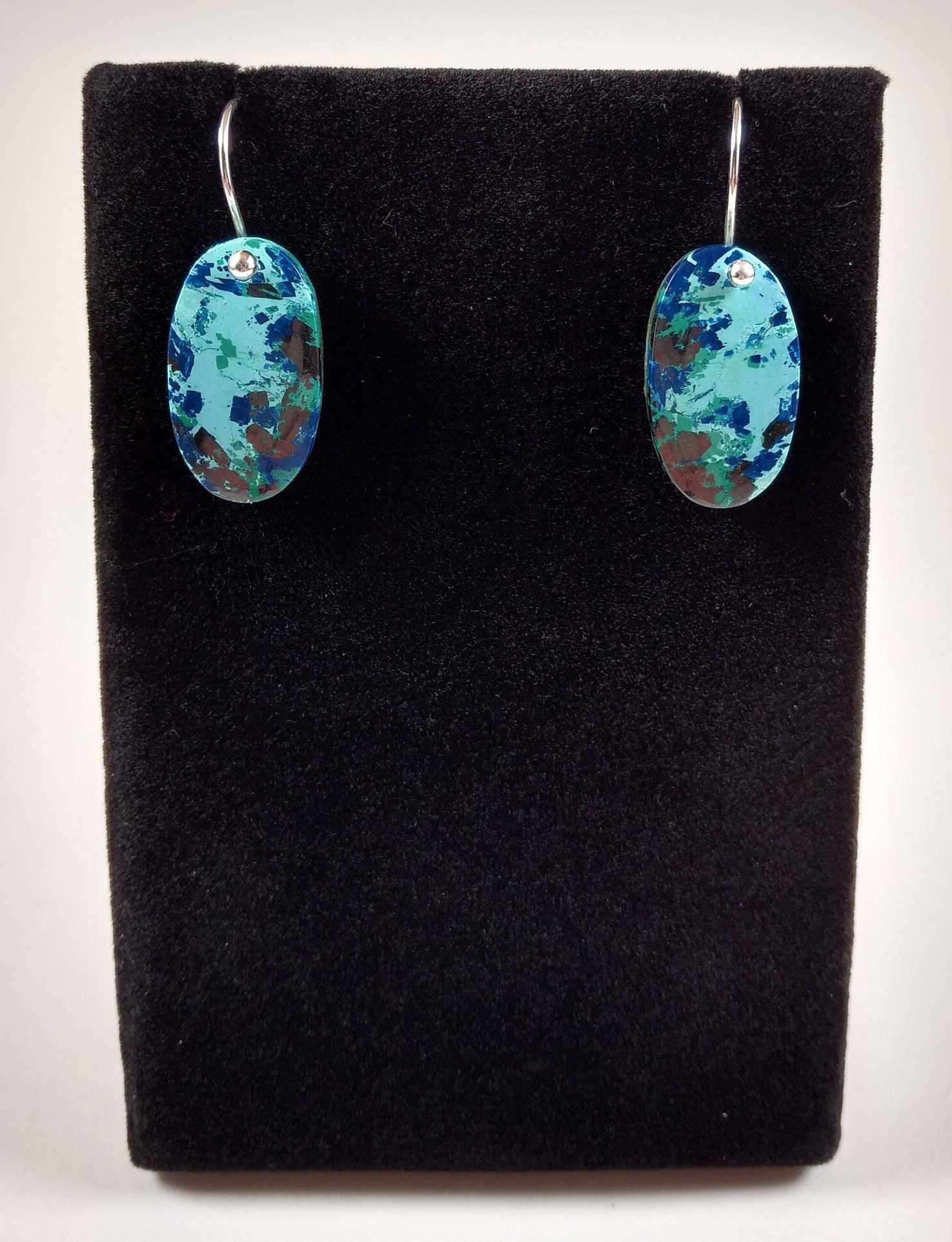 Azurite And Sterling Silver Earrings Handmade By Chris Hay